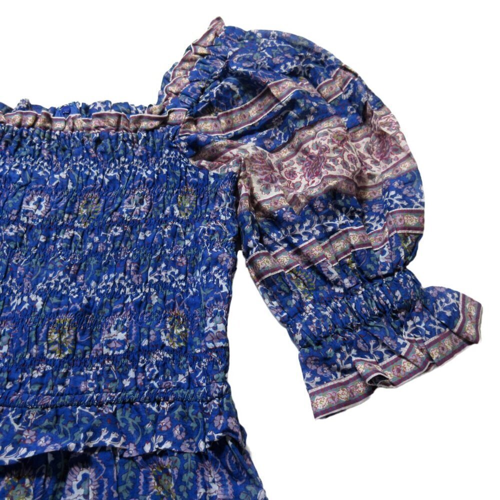 NWT Sea Rosita in Blue Cotton Smocked Puff-Sleeve Tiered Midi Dress XS $395 - Picture 5 of 10